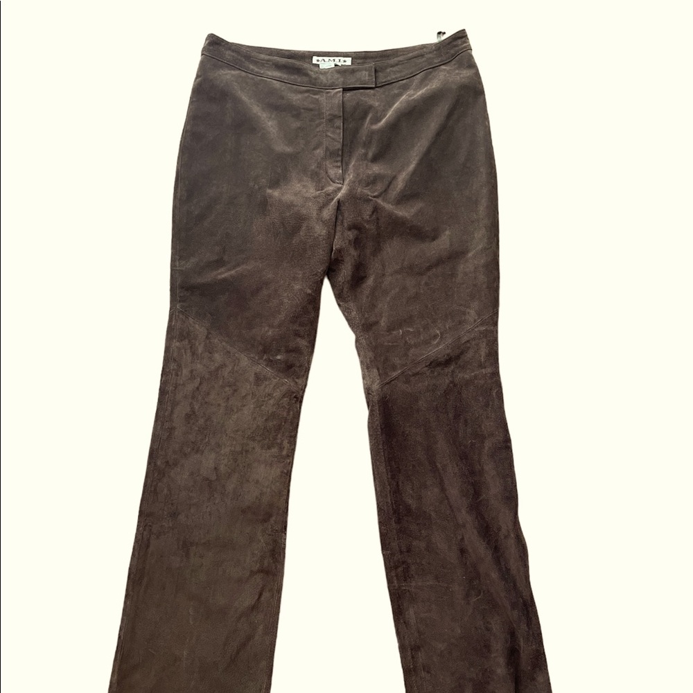 Real leather suede flare pants low rise